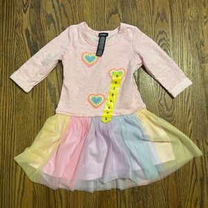 Zunie Pink Knit Top with Pastel Rainbow Tulle Skirt Girls Dress